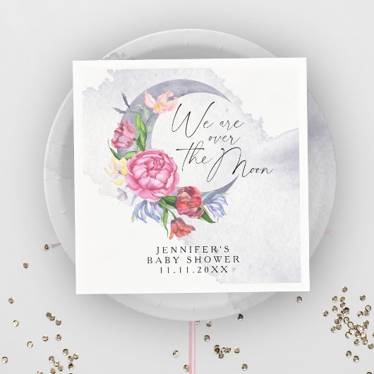 月の上に花の赤ちゃんシャワー スタンダードカクテルナプキン