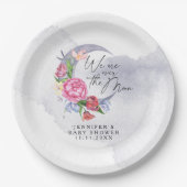 月の上に花の赤ちゃんシャワー ペーパープレート (正面)