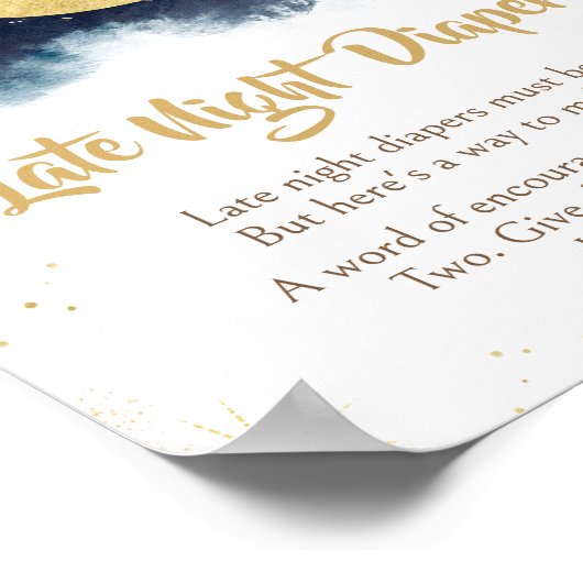 月の上に金ゴールドが青い深夜おむつ ポスター (角)