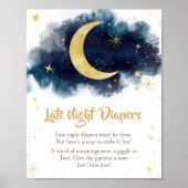 月の上に金ゴールドが青い深夜おむつ ポスター (正面)