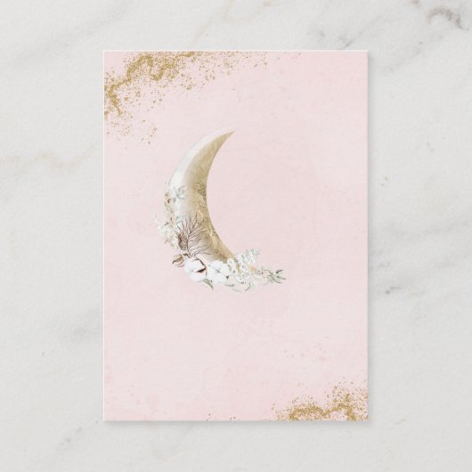 月の上に金ゴールドピンクの赤ちゃん女の子シャワーおむつ エンクロージャーカード (裏面)