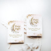 月の上に金ゴールドピンクの赤ちゃん女の子シャワーおむつ エンクロージャーカード