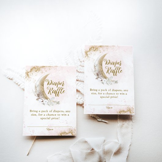 月の上に金ゴールドピンクの赤ちゃん女の子シャワーおむつ エンクロージャーカード