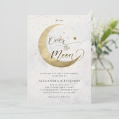 月の上に金ゴールド星ホワイトスカイ赤ちゃんシャワー 招待状 (スタンド正面)