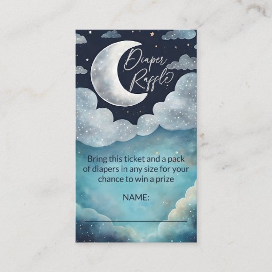 月の上に銀河系の赤ちゃんシャワーおむつラッフル エンクロージャーカード (正面)