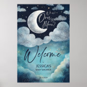 月の上に銀河系の赤ちゃんシャワー歓迎のサイン ポスター (正面)
