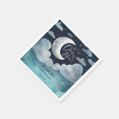 月の上に銀河系の赤ん坊のシャワーモノグラムの スタンダードカクテルナプキン (角)