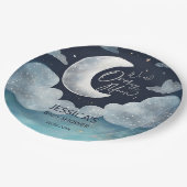 月の上に銀河系の赤ん坊のシャワーモノグラムの ペーパープレート (アングル)