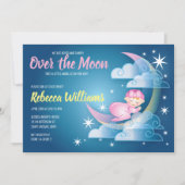 月の上に閉じ込められた赤ちゃんシャワー – 軽い肌 招待状 (正面)
