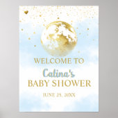 月の上に青い金ゴールドの赤ちゃんシャワー歓迎サイン ポスター (正面)