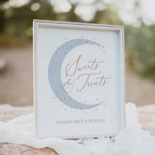 月の上に青の赤ちゃんシャワーのスイーツとお菓子 ポスター