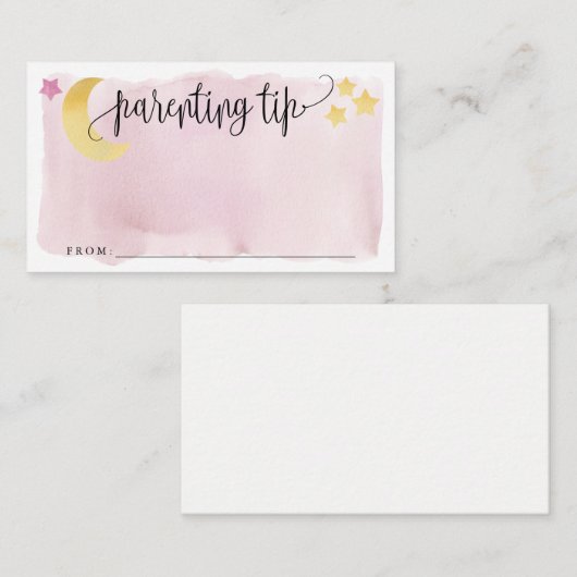 月の上に、ピンクの子育て先端の瓶アドバイスカード エンクロージャーカード (正面/裏面)