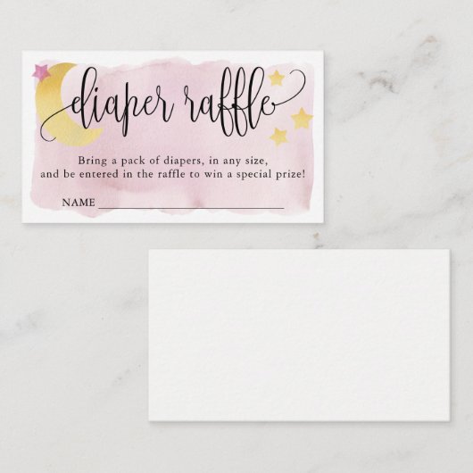 月の上に、ピンクの赤ちゃんシャワーおむつラッフル エンクロージャーカード (正面/裏面)