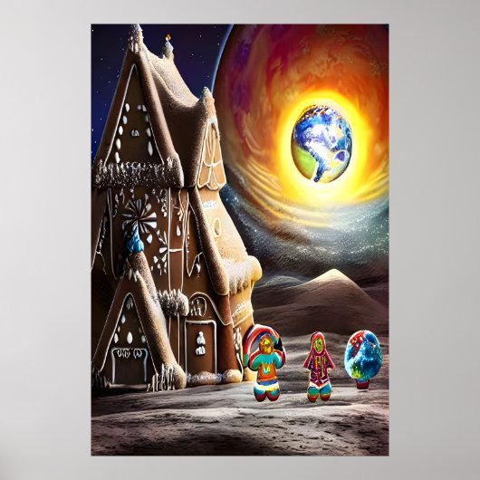 月の上のギンガーブレッドの家 | AIアートポスター ポスター (正面)