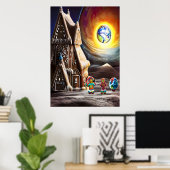 月の上のギンガーブレッドの家 | AIアートポスター ポスター (ホームオフィス)