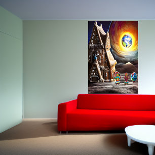 月の上のギンガーブレッドの家   AIアートポスター ポスター