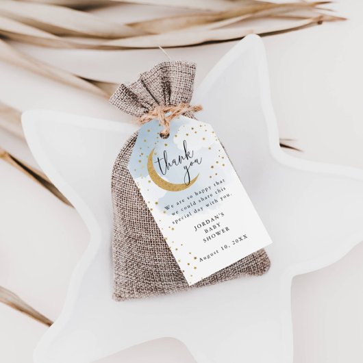 月の上のグリッター、青ありがとう赤ちゃんシャワー ギフトタグ