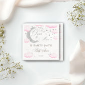 月の上のシルバーピンクの女の子の赤ちゃんシャワー スタンダードカクテルナプキン