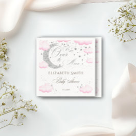 月の上のシルバーピンクの女の子の赤ちゃんシャワー スタンダードカクテルナプキン