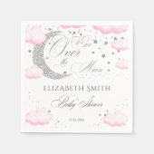 月の上のシルバーピンクの女の子の赤ちゃんシャワー スタンダードカクテルナプキン (正面)