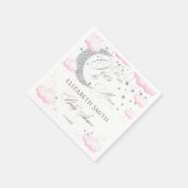 月の上のシルバーピンクの女の子の赤ちゃんシャワー スタンダードカクテルナプキン (角)