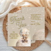 月の上のテディベア男女兼用ベビーシャワー サンキューカード