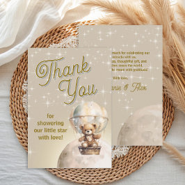 月の上のテディベア男女兼用ベビーシャワー サンキューカード