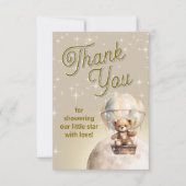 月の上のテディベア男女兼用ベビーシャワー サンキューカード (正面)