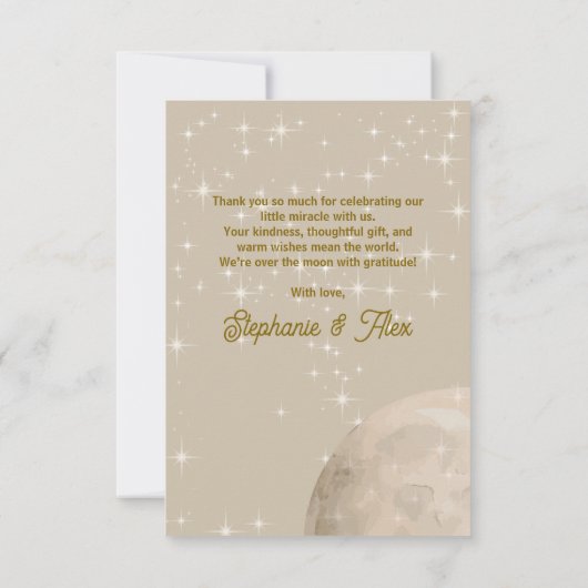 月の上のテディベア男女兼用ベビーシャワー サンキューカード (裏面)