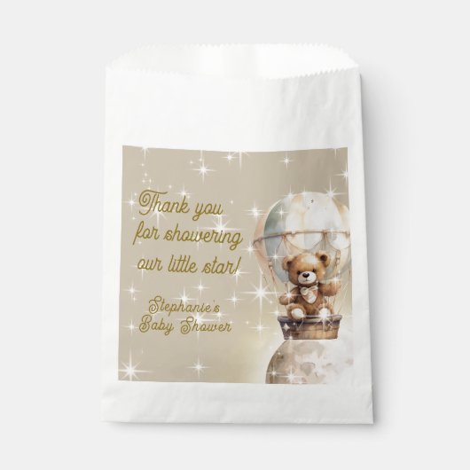月の上のテディベア男女兼用ベビーシャワー フェイバーバッグ (正面)