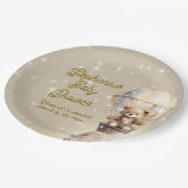 月の上のテディベア男女兼用ベビーシャワー ペーパープレート (アングル)