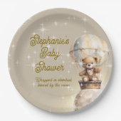月の上のテディベア男女兼用ベビーシャワー ペーパープレート (正面)