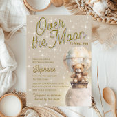 月の上のテディベア男女兼用ベビーシャワー 招待状