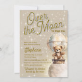 月の上のテディベア男女兼用ベビーシャワー 招待状 (正面)