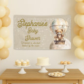 月の上のテディベア男女兼用ベビーシャワー 横断幕