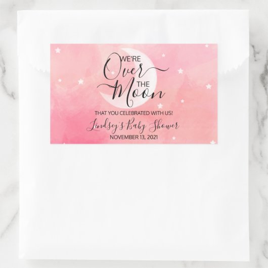 月の上のピンクありがとう赤ちゃんシャワー広場St 長方形シール (バッグ)