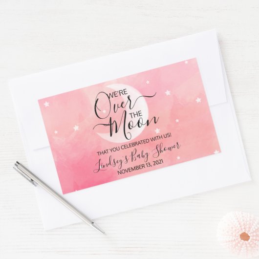 月の上のピンクありがとう赤ちゃんシャワー広場St 長方形シール (封筒)