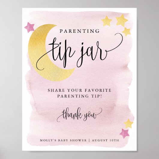 月の上のピンクの子育て先端の瓶の表示 ポスター (正面)