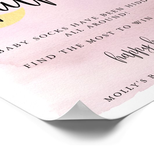 月の上のピンクの赤ちゃんシャワーベビー靴下狩りゲーム ポスター (角)