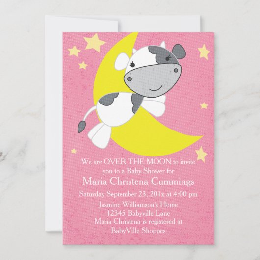 月の上のピンクの赤ちゃんシャワー招待状 招待状 (正面)