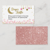 月の上のピンクの赤ちゃんシャワー – おむつラッフル エンクロージャーカード (正面/裏面)