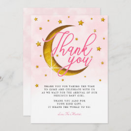 月の上のピンクの金ゴールド赤ちゃんシャワーサンキューカード 招待状