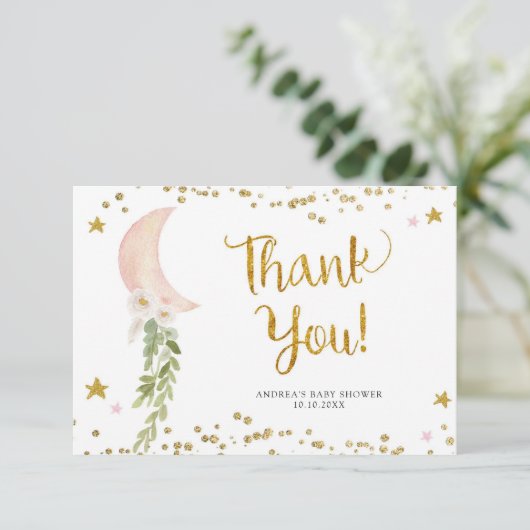 月の上のピンク色のバルーンサンキューカード サンキューカード (スタンド正面)