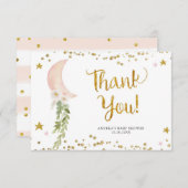 月の上のピンク色のバルーンサンキューカード サンキューカード (正面/裏面)