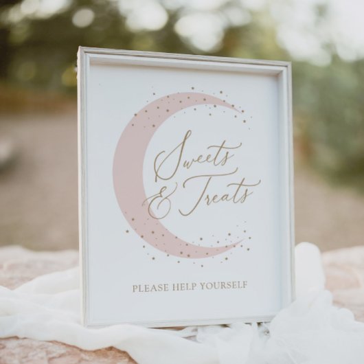 月の上のピンク赤ちゃんシャワーのお菓子とお菓子 ポスター