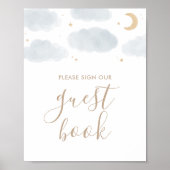 月の上のベビーシャワーのゲストブックサイン ポスター (正面)