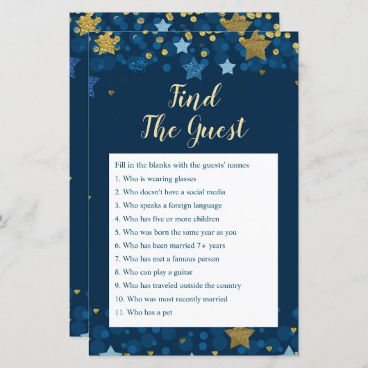 月の上のベビーシャワーを見つけるゲストゲーム (正面/裏面)