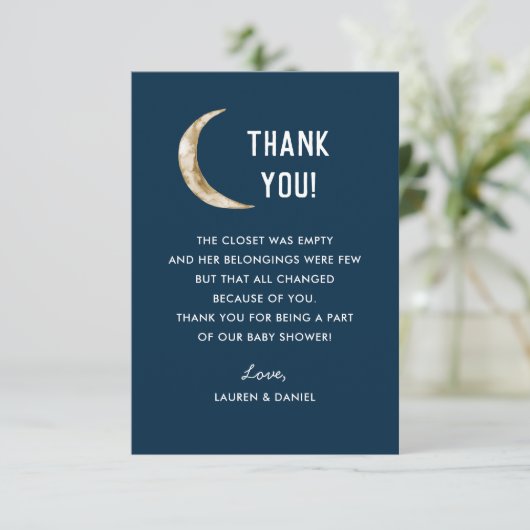 月の上のベビーシャワーサンキューカード サンキューカード (スタンド正面)