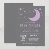 月の上のベビーシャワー招待状紫 招待状 (正面/裏面)