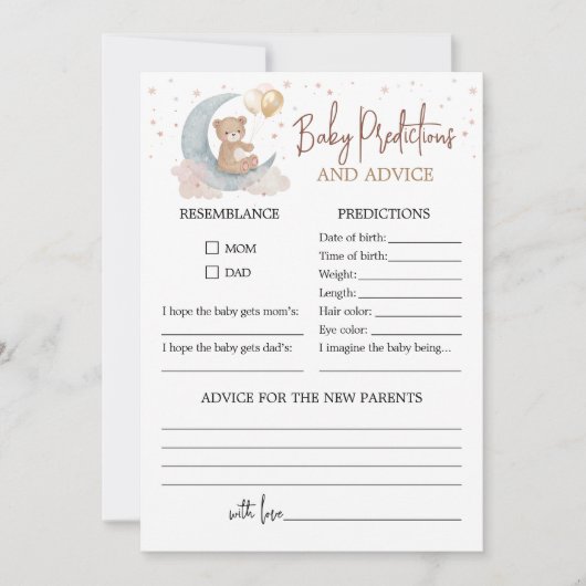 月の上のベビー予測とアドバイスカード 招待状 (正面)